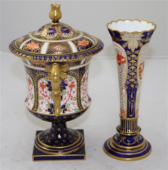 A Royal Crown Derby urn & cover & similar vase